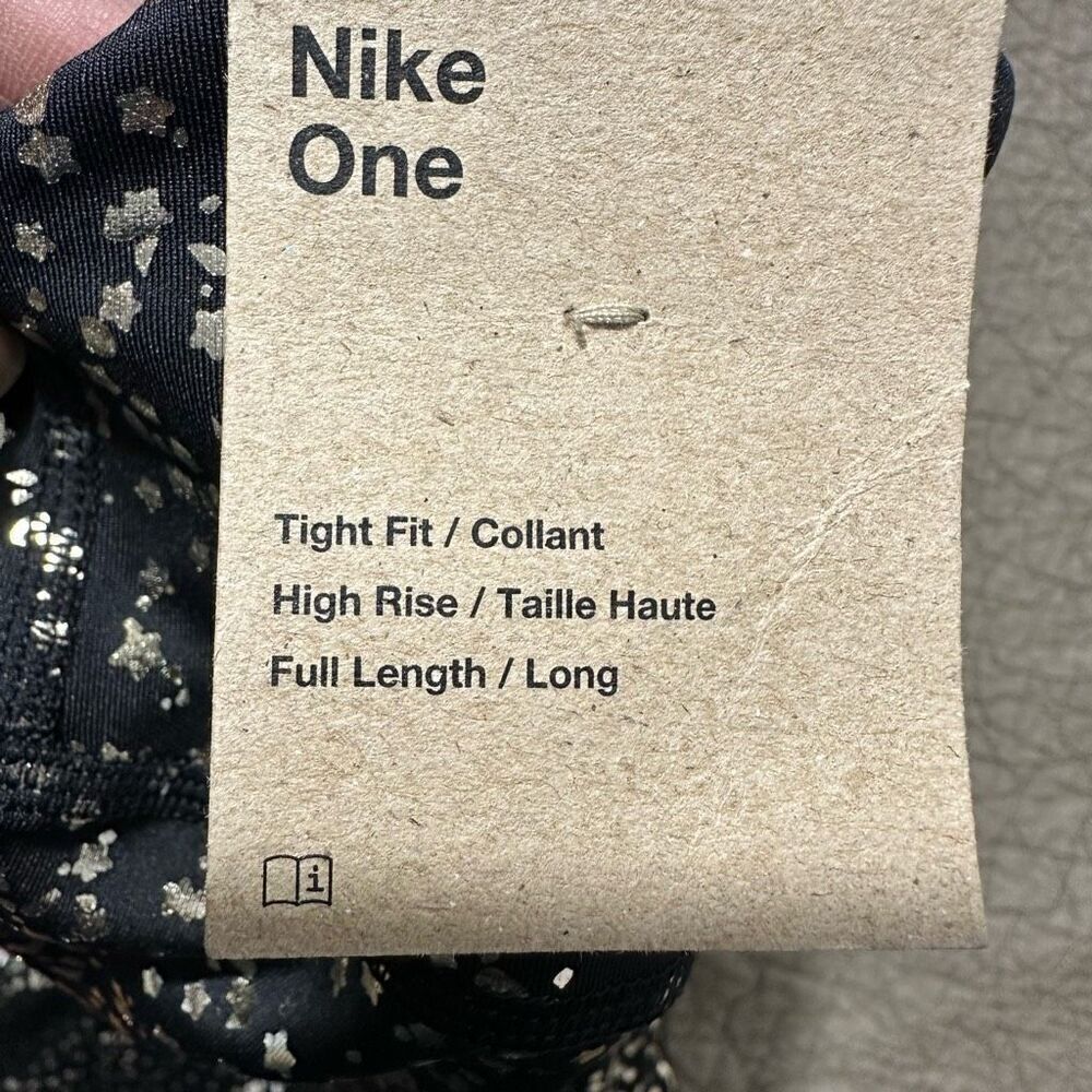Nike Black/Metallic Gold Leggings Size M tight fit high-rise full length A714 - Picture 4 of 8